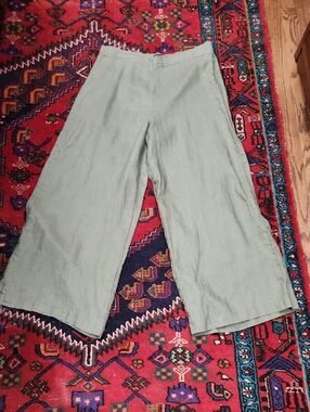 M 100% Linen For Cynthia Wide Leg Linen Pants in Olive Green